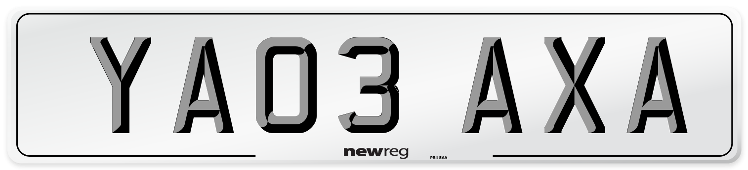 YA03 AXA Number Plate from New Reg
